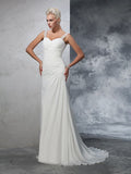 Trumpet/Mermaid Straps Ruched Sleeveless Long Chiffon Wedding Dresses TPP0006698