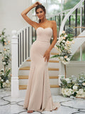 Trumpet/Mermaid Stretch Crepe Ruffles Strapless Sleeveless Sweep/Brush Train Bridesmaid Dresses TPP0004906