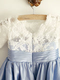 A-Line/Princess Taffeta Lace Scoop 3/4 Sleeves Knee-Length Flower Girl Dresses TPP0007796