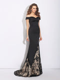 Trumpet/Mermaid Off-the-Shoulder Lace Sleeveless Long Satin Dresses TPP0009158