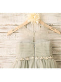 A-line/Princess Scoop Sleeveless Beading Tea-Length Tulle Flower Girl Dresses TPP0007663