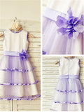 A-line/Princess Scoop Sleeveless Hand-made Flower Tea-Length Tulle Flower Girl Dresses TPP0007780