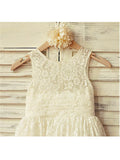 A-line/Princess Scoop Sleeveless Ruffles Tea-Length Lace Flower Girl Dresses TPP0007616