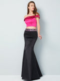 Trumpet/Mermaid Off-the-Shoulder Sleeveless Floor-Length Beading Satin Two Piece Dresses TPP0003947