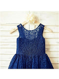 A-line/Princess Scoop Sleeveless Bowknot Tea-Length Lace Flower Girl Dresses TPP0007735