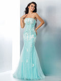 Trumpet/Mermaid Strapless Applique Sleeveless Long Lace Dresses TPP0003098