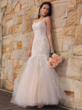 Trumpet/Mermaid Tulle Applique Sleeveless Spaghetti Straps Floor-Length Dresses TPP0001587