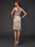 Sheath/Column Square Sleeveless Beading Short Satin Mother of the Bride Dresses TPP0007382