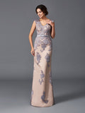 Sheath/Column Straps Applique Sleeveless Long Satin Dresses TPP0009066