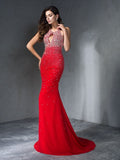 Trumpet/Mermaid Halter Beading Sleeveless Long Chiffon Dresses TPP0002024