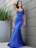 Trumpet/Mermaid Satin Ruffles Spaghetti Straps Sleeveless Sweep/Brush Train Dresses TPP0001683