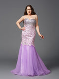 Trumpet/Mermaid Sweetheart Beading Sleeveless Long Net Plus Size Dresses TPP0003983