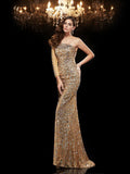 Trumpet/Mermaid One-Shoulder Beading 3/4 Sleeves Long Sequins Dresses TPP0009183