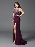 Sheath/Column Straps Rhinestone Sleeveless Long Chiffon Plus Size Dresses TPP0002476