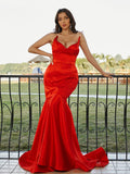 Trumpet/Mermaid Satin Ruffles Sweetheart Sleeveless Sweep/Brush Train Dresses TPP0001575