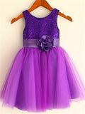 A-line/Princess Scoop Sleeveless Sequin Tea-Length Tulle Flower Girl Dresses TPP0007722