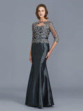 Trumpet/Mermaid Scoop 3/4 Sleeves Applique Floor-Length Taffeta Mother of the Bride Dresses TPP0007320