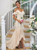 Trumpet/Mermaid Jersey Ruffles V-neck Sleeveless Asymmetrical Bridesmaid Dresses TPP0004937