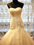 Trumpet/Mermaid Sweetheart Tulle Applique Sleeveless Court Train Wedding Dresses TPP0006373