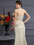 Trumpet/Mermaid Strapless Sleeveless Applique Long Satin Mother of the Bride Dresses TPP0007356