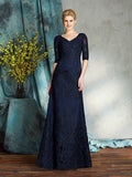 Sheath/Column V-neck Applique 1/2 Sleeves Long Satin Mother of the Bride Dresses TPP0007116