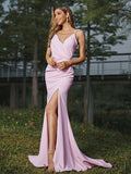 Sheath/Column Stretch Crepe Ruched V-neck Sleeveless Sweep/Brush Train Bridesmaid Dresses TPP0005013