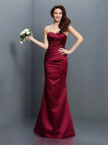 Trumpet/Mermaid Strapless Pleats Sleeveless Long Satin Bridesmaid Dresses TPP0005027