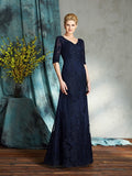 Sheath/Column V-neck Applique 1/2 Sleeves Long Satin Mother of the Bride Dresses TPP0007116