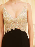 Sheath/Column V-neck Beading Sleeveless Sweep/Brush Train Spandex Dresses TPP0002126