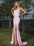 Sheath/Column Stretch Crepe Ruched V-neck Sleeveless Sweep/Brush Train Bridesmaid Dresses TPP0005013