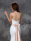 Trumpet/Mermaid Strapless Sash/Ribbon/Belt Sleeveless Long Lace Wedding Dresses TPP0006769