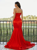 Trumpet/Mermaid Satin Ruffles Sweetheart Sleeveless Sweep/Brush Train Dresses TPP0001575