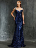 Sheath/Column V-neck Sleeveless Sweep/Brush Train Beading Sequins Dresses TPP0003472