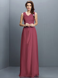 Sheath/Column V-neck Sleeveless Long Chiffon Bridesmaid Dresses TPP0005637