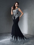 Trumpet/Mermaid Scoop Applique Sleeveless Long Chiffon Dresses TPP0001978