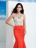 Trumpet/Mermaid Sheer Neck Beading Sleeveless Long Satin Dresses TPP0003546