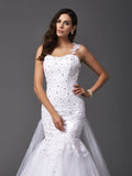 Trumpet/Mermaid Straps Beading Sleeveless Long Net Wedding Dresses TPP0006774