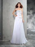 Sheath/Column Strapless Beading Sleeveless Long Chiffon Wedding Dresses TPP0006876