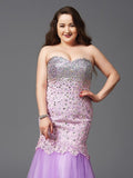 Trumpet/Mermaid Sweetheart Beading Sleeveless Long Net Plus Size Dresses TPP0003983