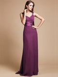 Sheath/Column V-neck Sleeveless Ruffles Long Chiffon Bridesmaid Dresses TPP0005526