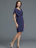 Sheath/Column V-neck Short Sleeves Chiffon Knee-Length Mother of the Bride Dresses TPP0007259