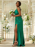 Sheath/Column Elastic Woven Satin Ruched Sweetheart Sleeveless Sweep/Brush Train Bridesmaid Dresses TPP0004998