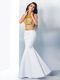 Trumpet/Mermaid High Neck Beading Sleeveless Long Satin Dresses TPP0002720