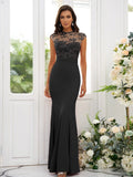 Trumpet/Mermaid Charmeuse Applique High Neck Sleeveless Floor-Length Bridesmaid Dresses TPP0004924