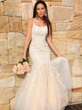 Trumpet/Mermaid Tulle Applique Sleeveless Spaghetti Straps Floor-Length Dresses TPP0001587