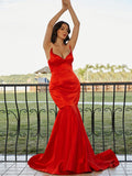 Trumpet/Mermaid Satin Ruffles Sweetheart Sleeveless Sweep/Brush Train Dresses TPP0001575