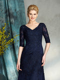 Sheath/Column V-neck Applique 1/2 Sleeves Long Satin Mother of the Bride Dresses TPP0007116