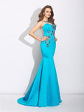 Trumpet/Mermaid Scoop Applique Sleeveless Long Satin Dresses TPP0002907