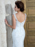 Trumpet/Mermaid V-neck Applique Sleeveless Long Net Wedding Dresses TPP0006703