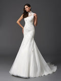 Trumpet/Mermaid High Neck Beading Sleeveless Long Organza Wedding Dresses TPP0006227